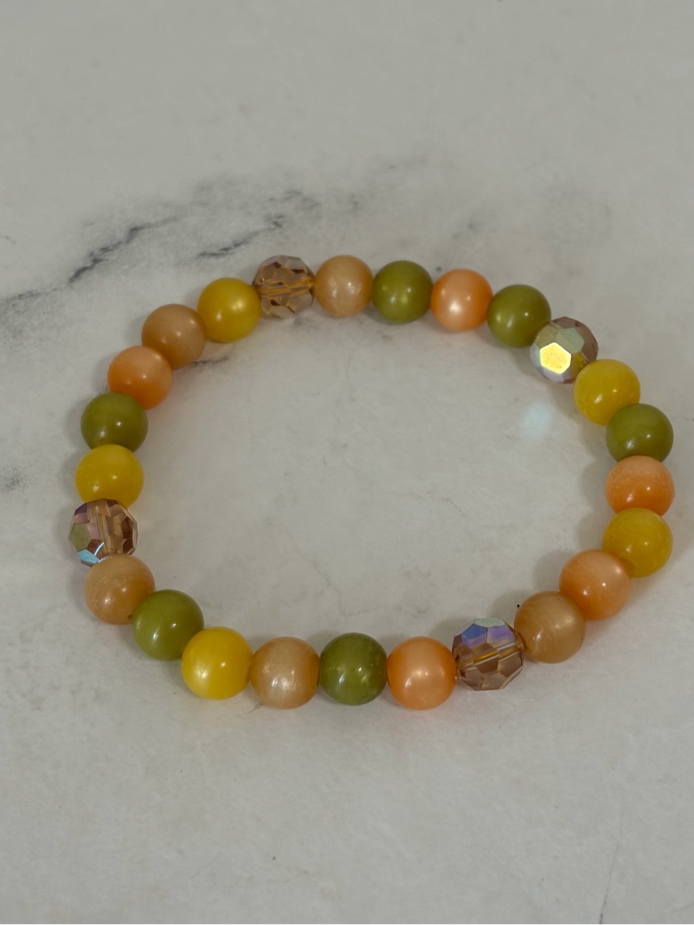 Citrus Cat’s Eye and AB Stretch Bracelet